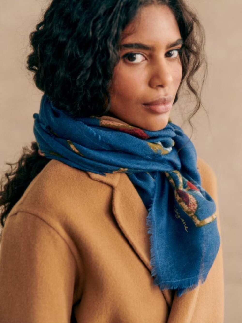 Sézane NWT Pio Scarf in Blue Merveille Print - Picture 2 of 6